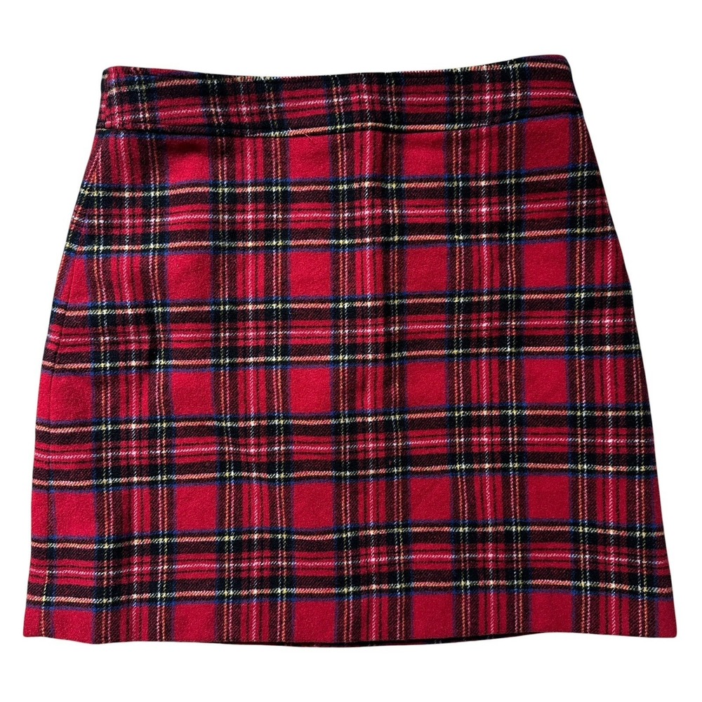 J Crew Tartan Plaid A Line Mini Skirt Womens Size 8 Red Wool Blend Lined Preppy